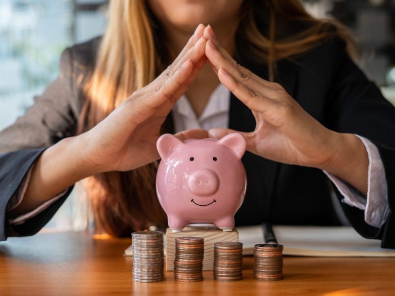 Business,Woman,Protecting,Piggy,Bank,It,Is,Like,Saving,Money